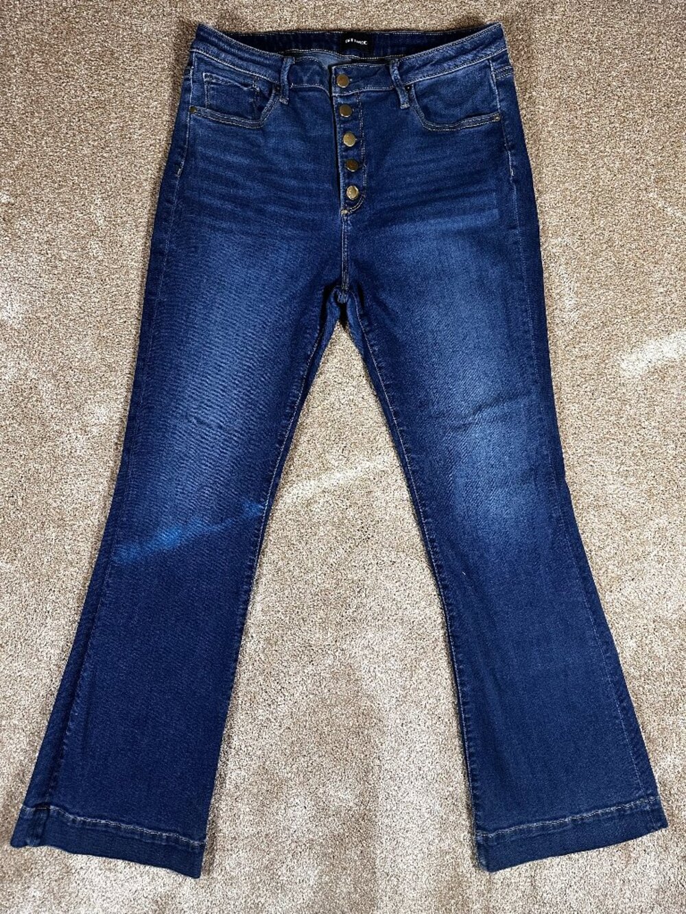 Driftwood Wyatt High Rise Button Fly Flare Jeans Size 32 Dark Wash - Picture 2 of 10